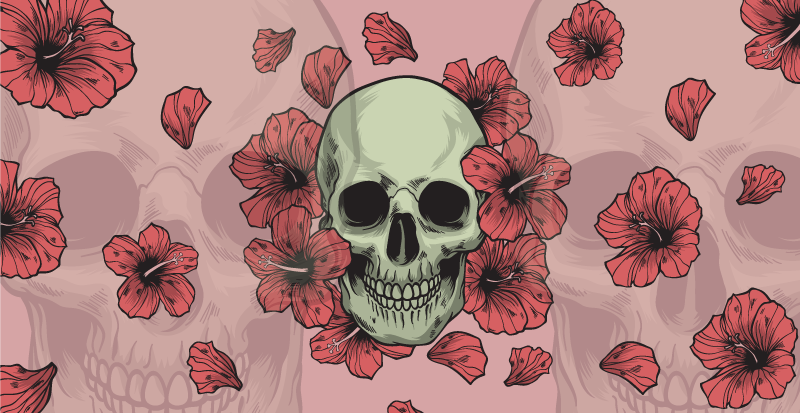 Skull with Handdrawn Flowers halloween rugs - TenStickers