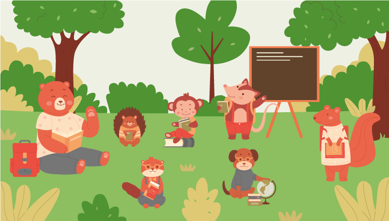 Cartoon animals going to school road rug - TenStickers