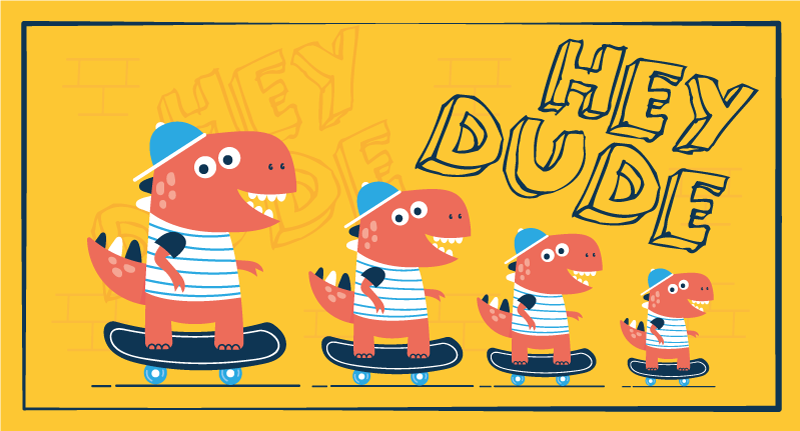 Skateboarding Dinosaurs kids vinyl rug - TenStickers