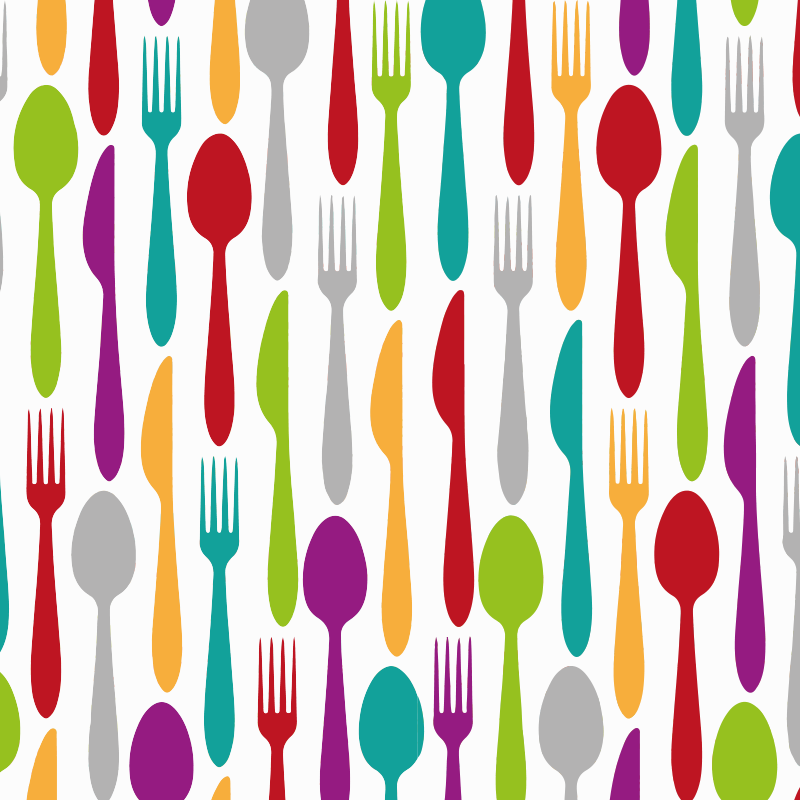 Eating utensils kitchen floor tiles - TenStickers