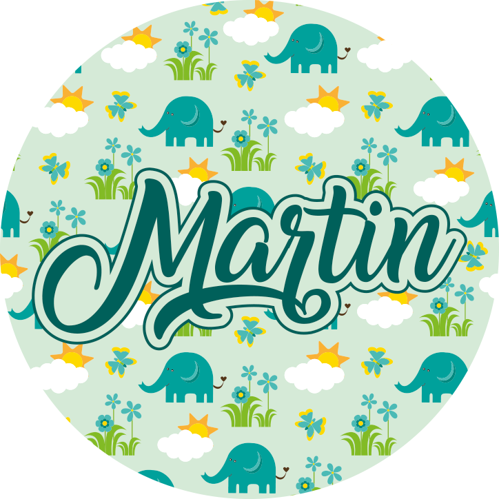 Elephants and flowers with name kids vinyl rug - TenStickers