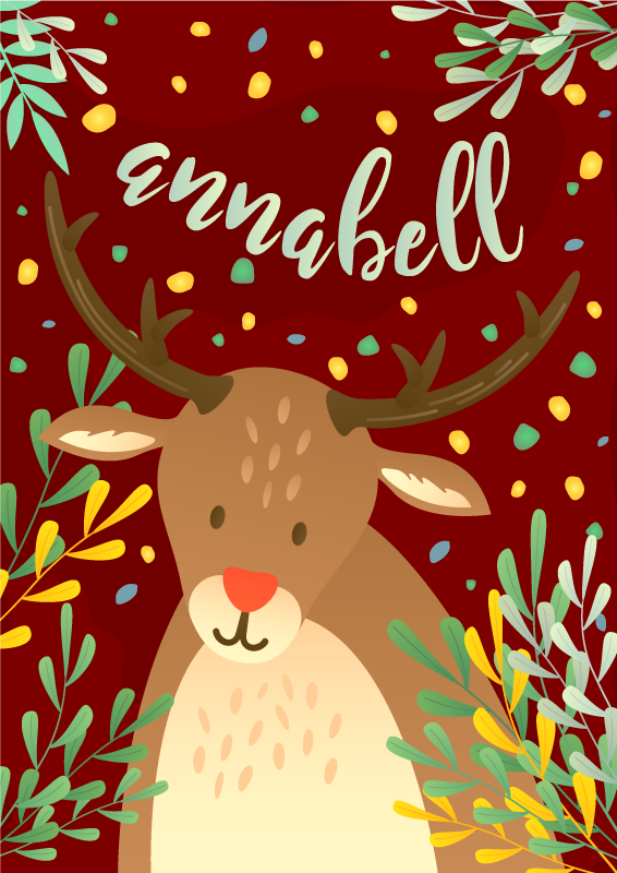 Reindeer with name Christmas vinyl rug - TenStickers