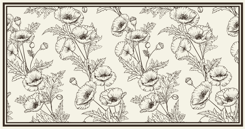 Floral outline pattern living room vinyl rug - TenStickers