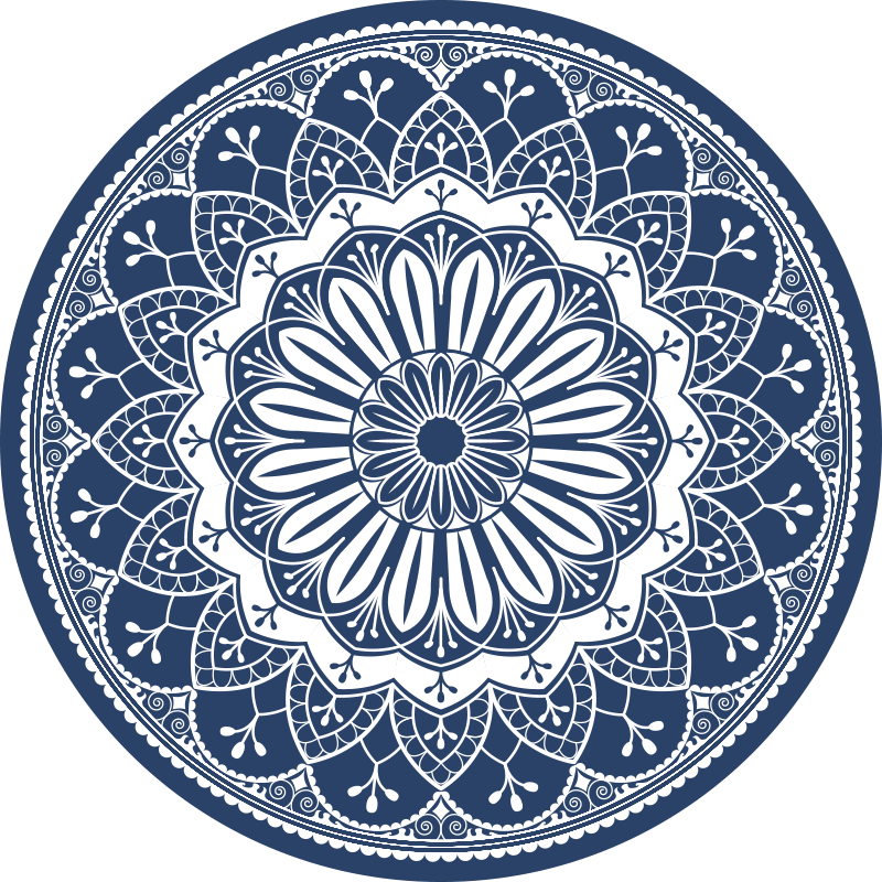 Circular blue mandala bedroom vinyl rug - TenStickers