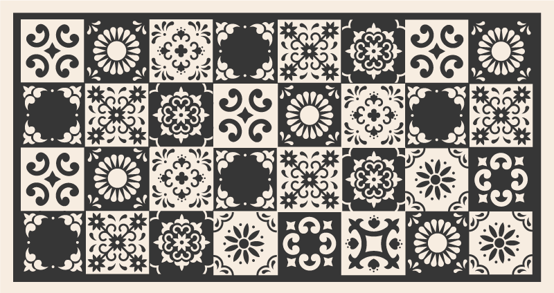 Spanish tiles white and black vinyl rug - TenStickers