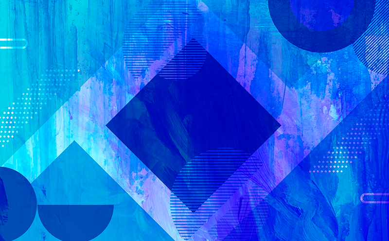 Blue Geometric Motifs minimal vinyl rug - TenStickers