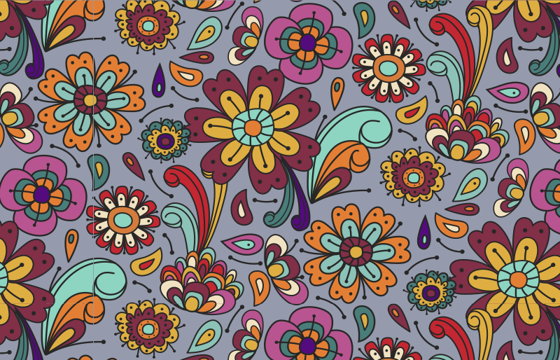 70's retro flowers pattern floral rug - TenStickers