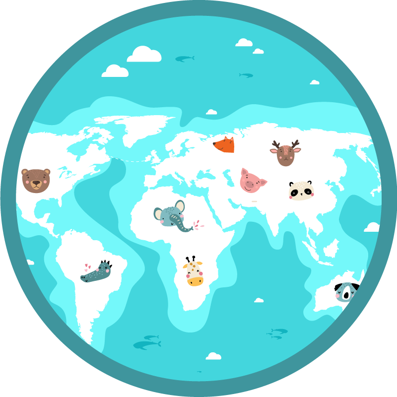 World animal map kids vinyl rug - TenStickers