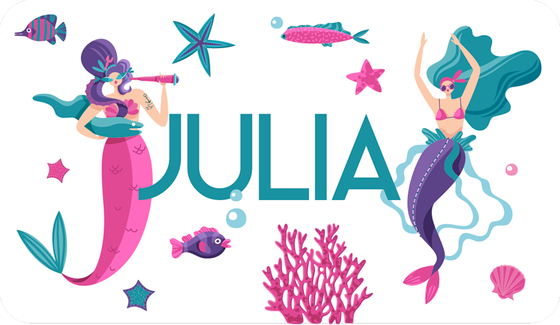 Mermaid adventure with name kids vinyl rug - TenStickers