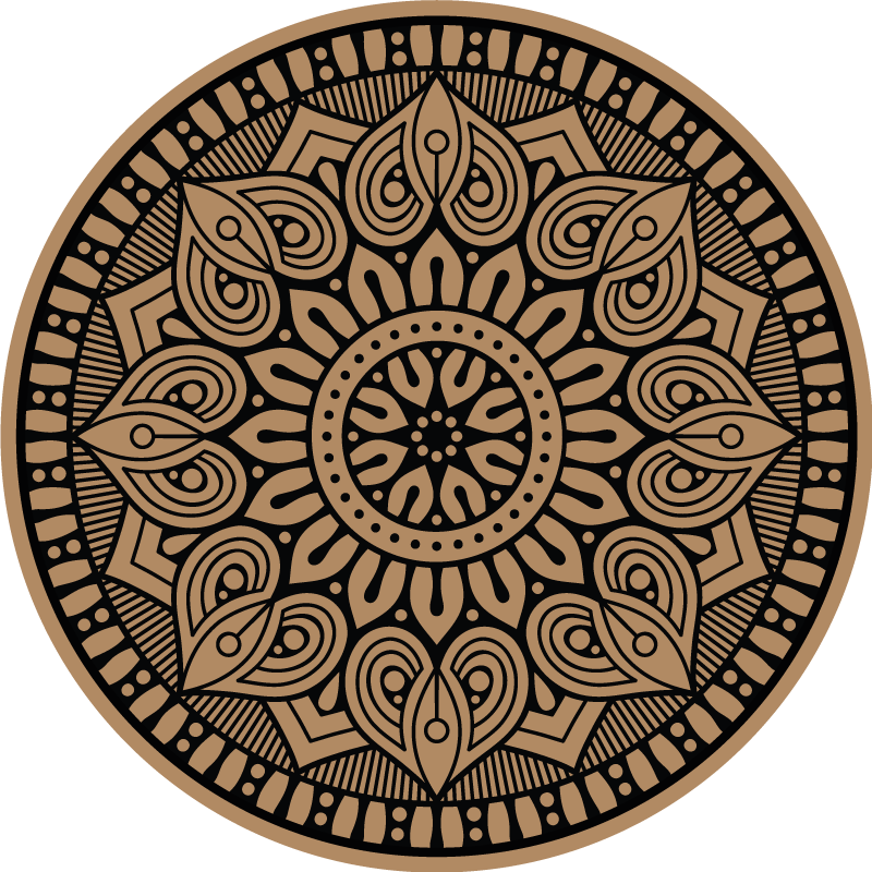 Black pen on brown mandala vinyl rug - TenStickers