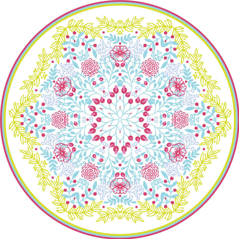 Botanical blue and pink motif mandala vinyl rug - TenStickers