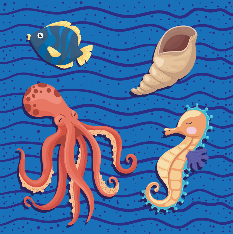 OCEAN ANIMALS PLAYTIME kids vinyl rug - TenStickers