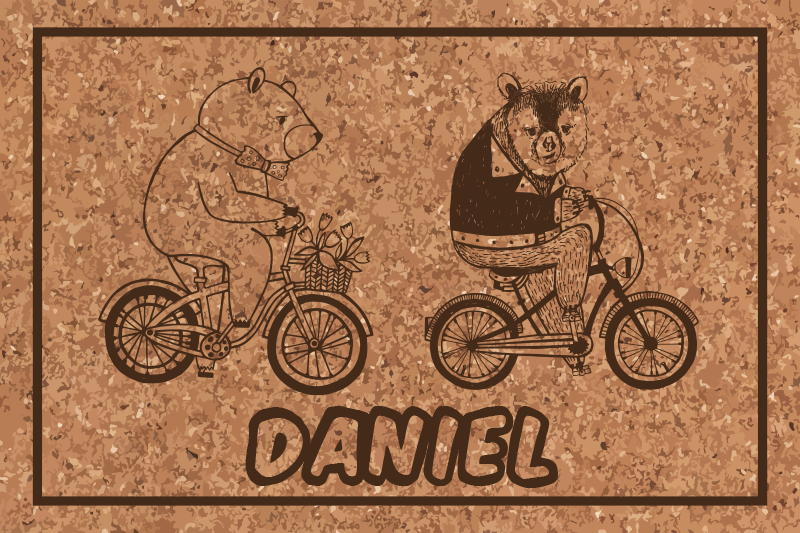 Bicycling bears with name kids vinyl rug - TenStickers
