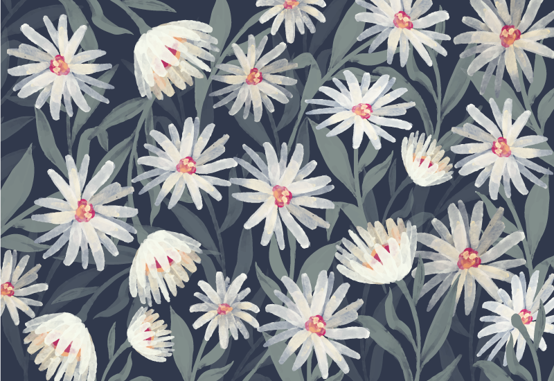 Floral vinyl rug floral white daisies - TenStickers