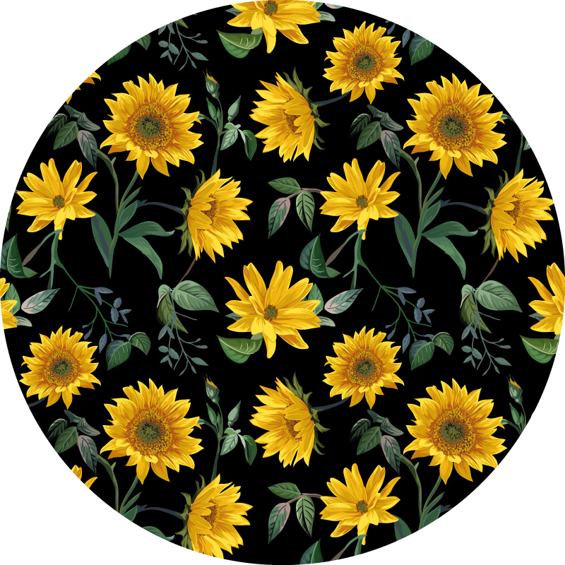 Sunflowers plant black background floral rug - TenStickers