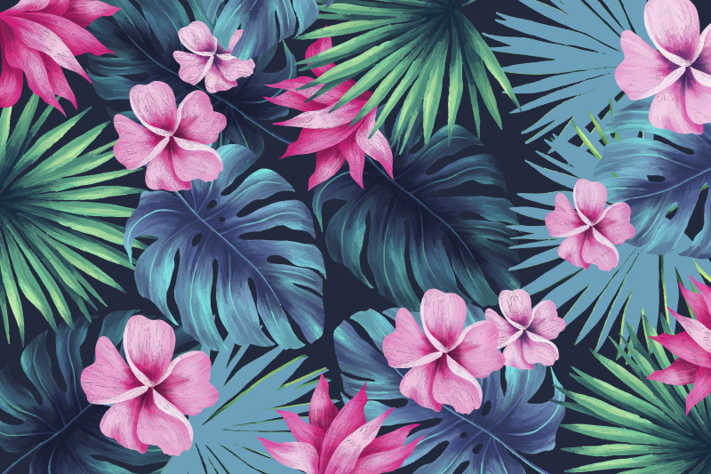 Tropical floral motif floral vinyl rug - TenStickers