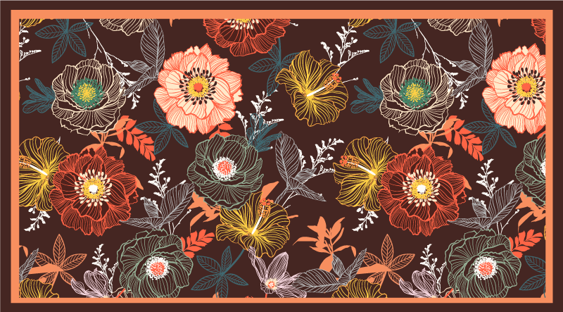 Dark vintage floral style nature vinyl rug - TenStickers
