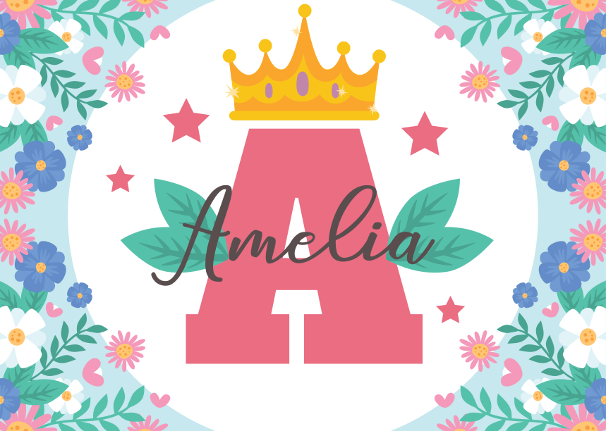 Crowned initial and name kids vinyl rug - TenStickers