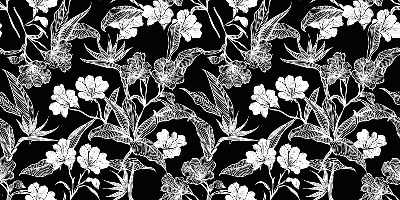 Black and white elegance floral vinyl rug - TenStickers
