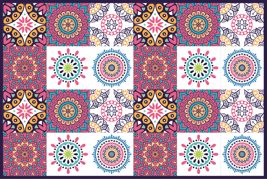 Lively floral motifs tile vinyl rug - TenStickers