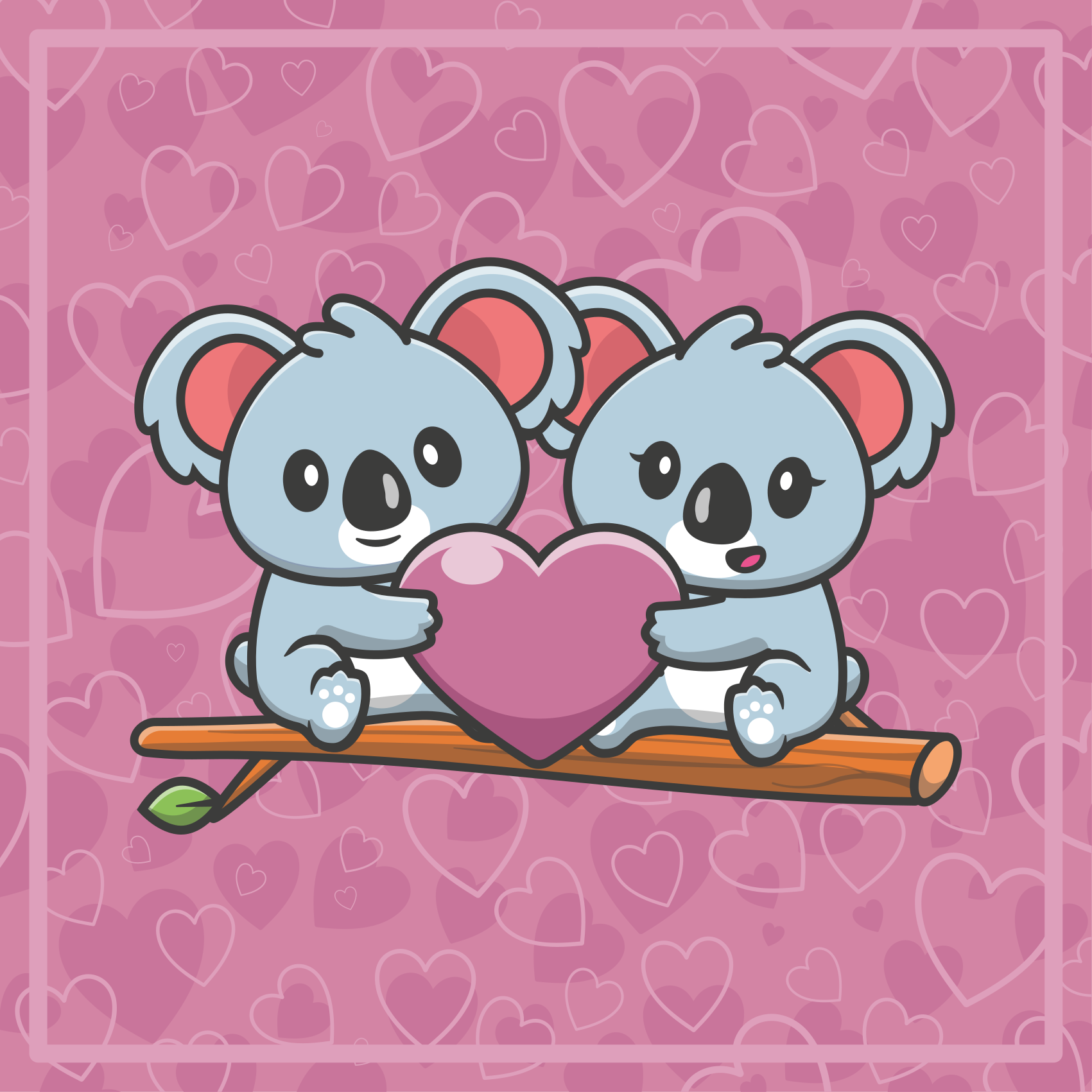 Two loving koalas with heart animal rug - TenStickers