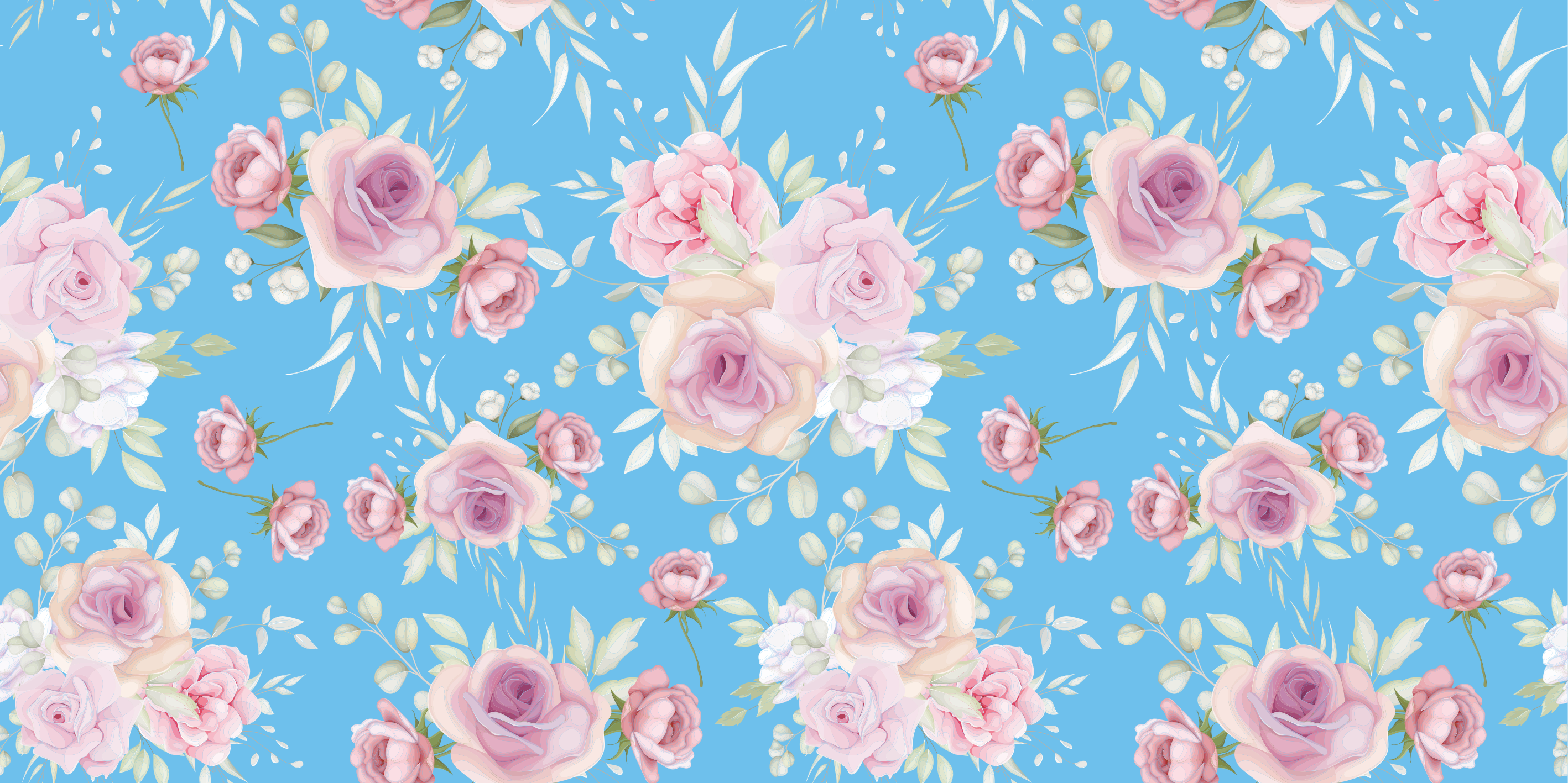 ROSE BLOSSOMS ON BLUE floral vinyl rug - TenStickers