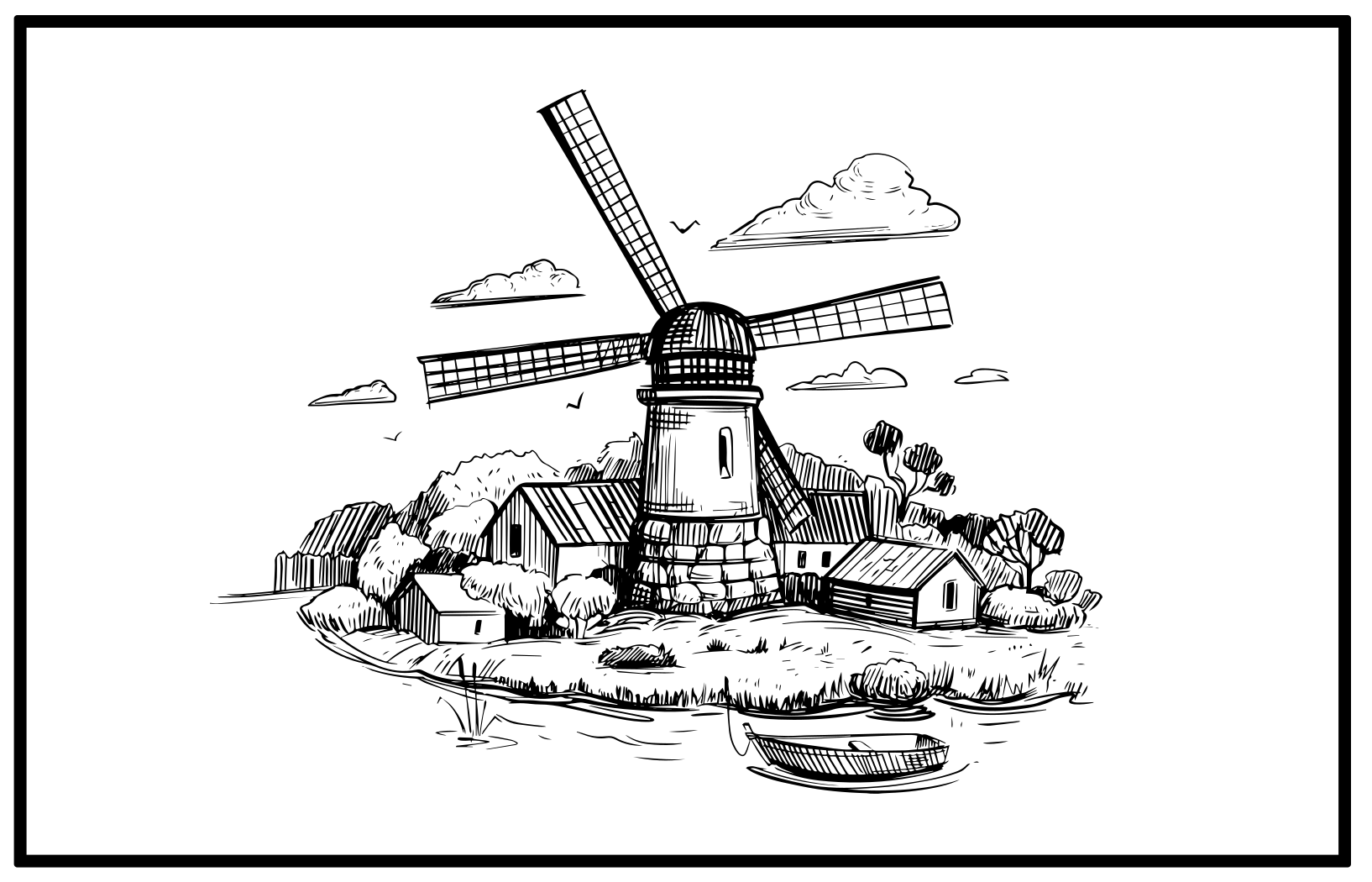 Windmill Landscape vintage vinyl rug - TenStickers