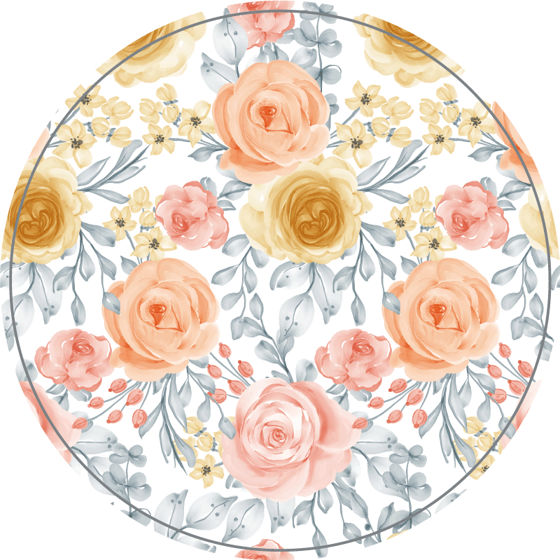 Flourishing Botanical Motifs circular vinyl rug - TenStickers