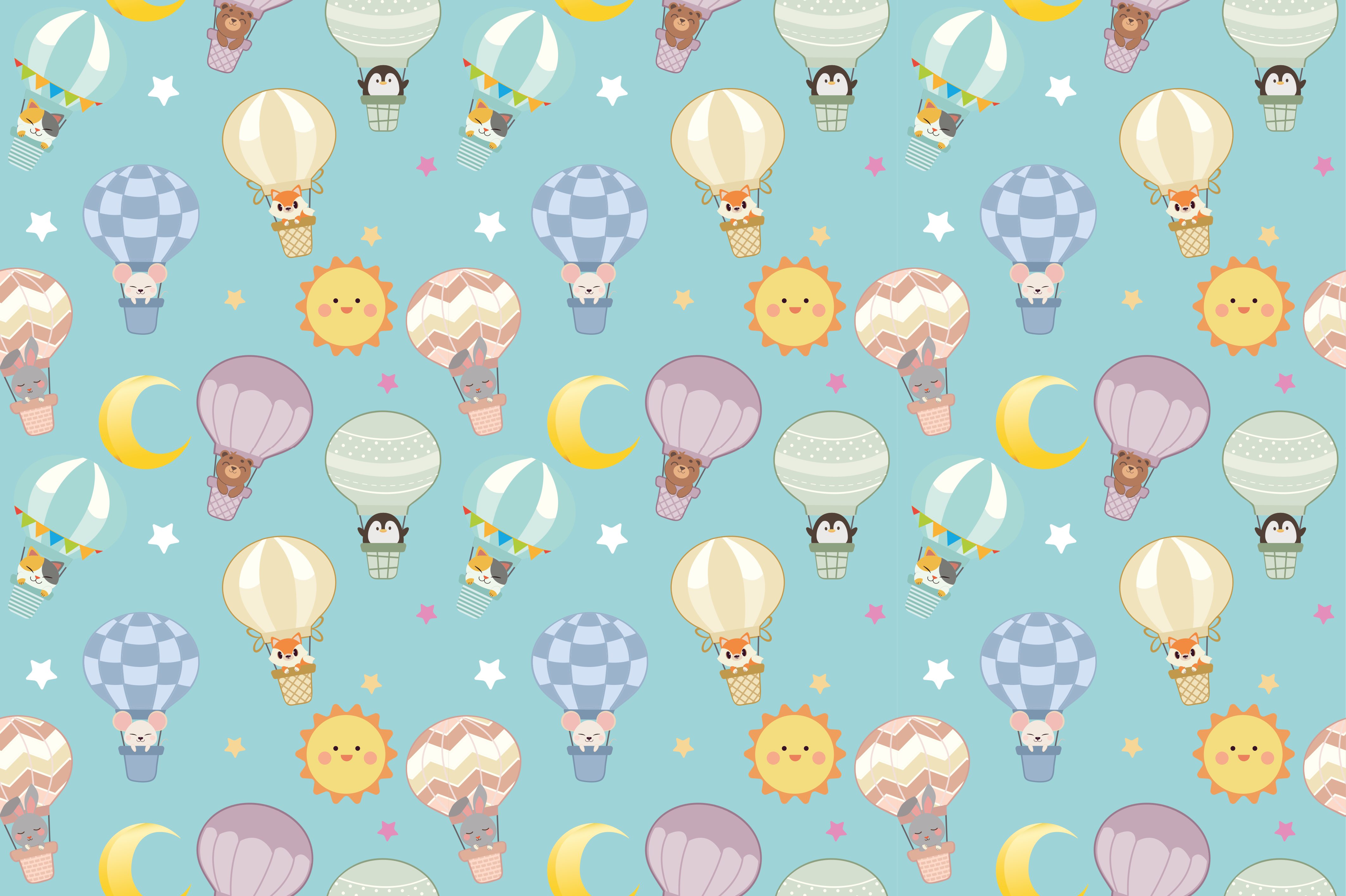 Colorful balloons with cute animals vinyl rug - TenStickers