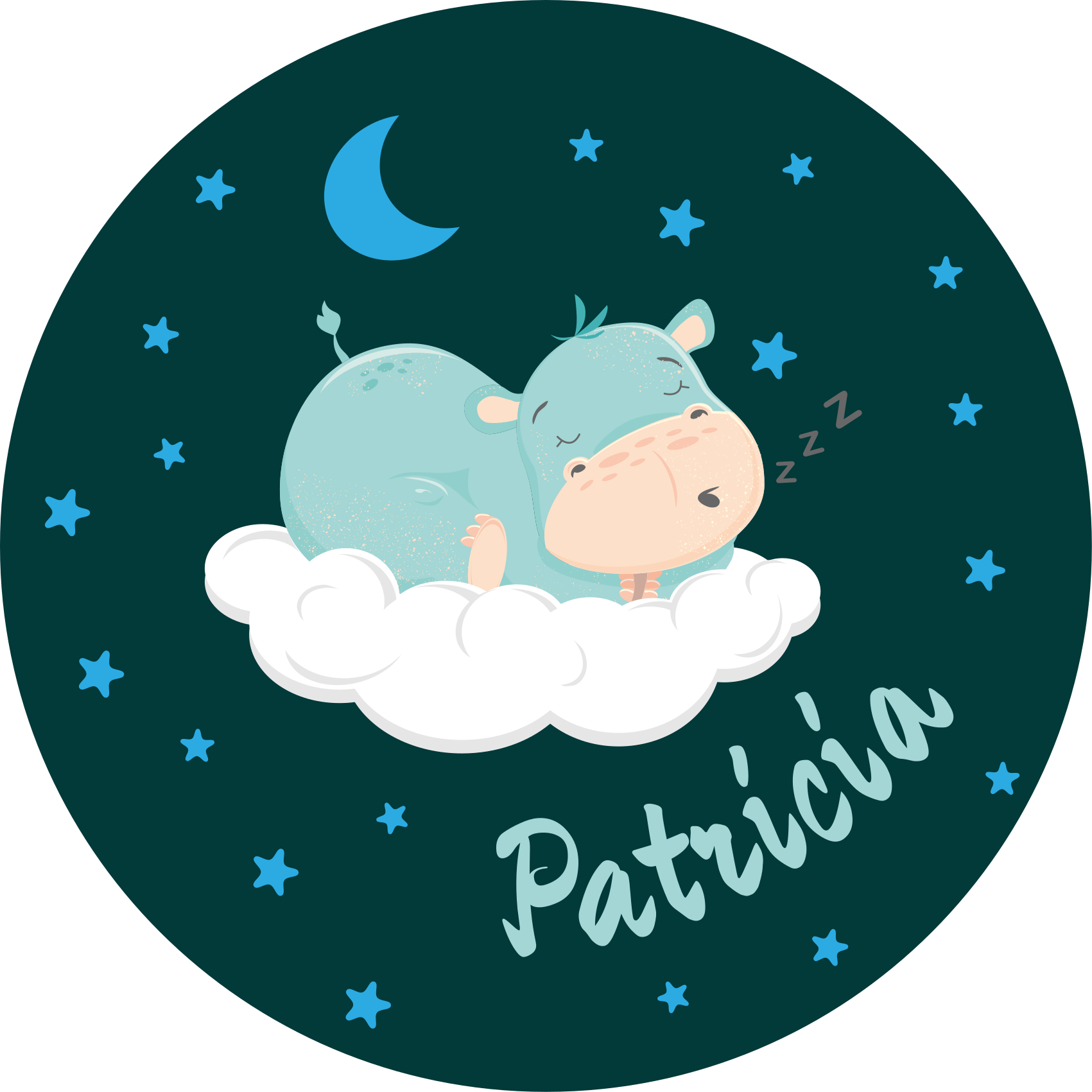 Sleepy hippo with name nursery vinyl rug - TenStickers