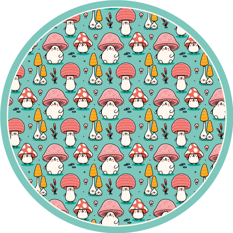 Adorable Mushroom Figures nature vinyl rug - TenStickers