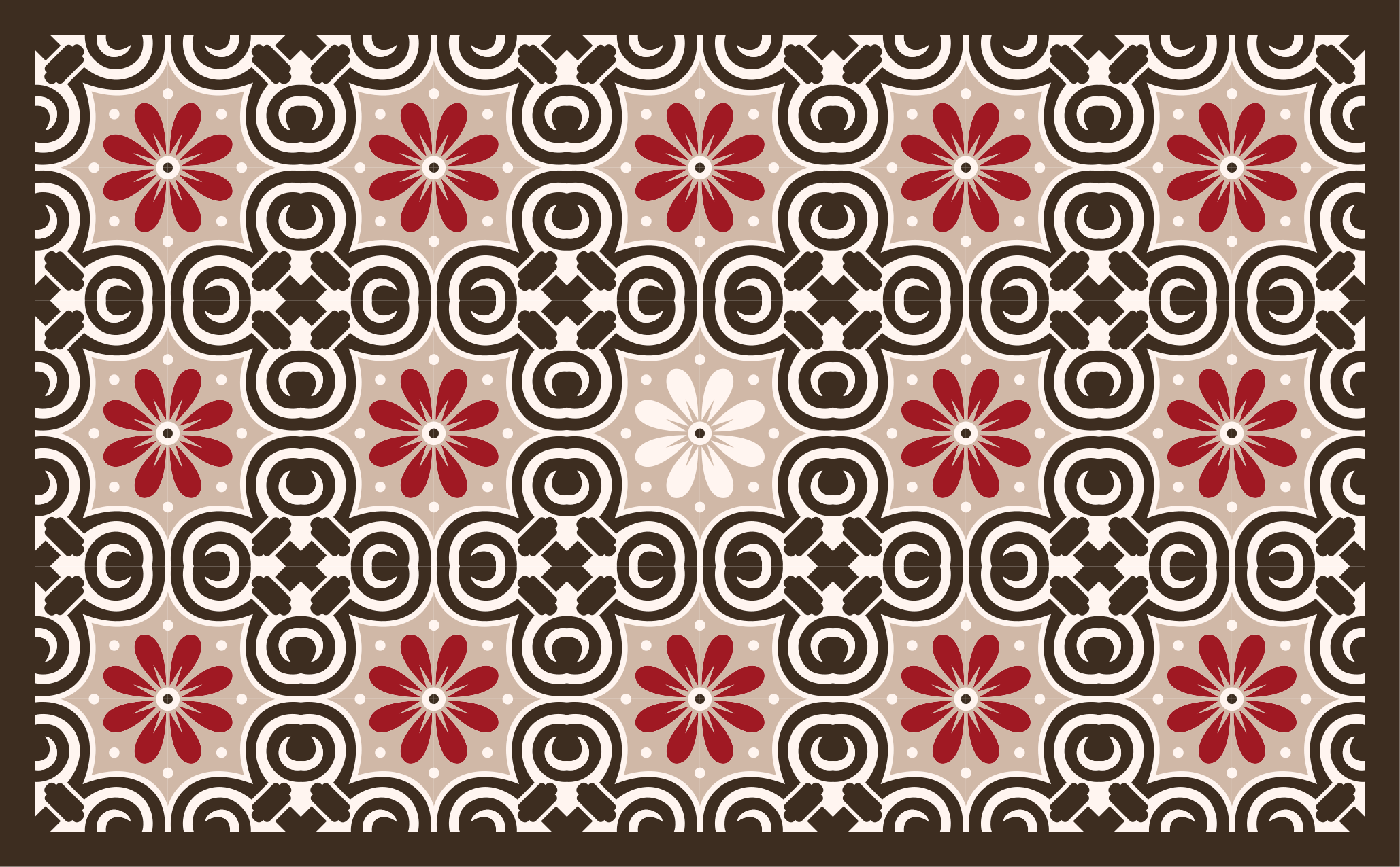 White with beige and red classic tile carpet - TenStickers