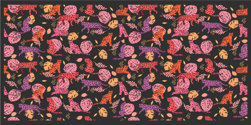 Dark tropical botanical leopard animal rug - TenStickers