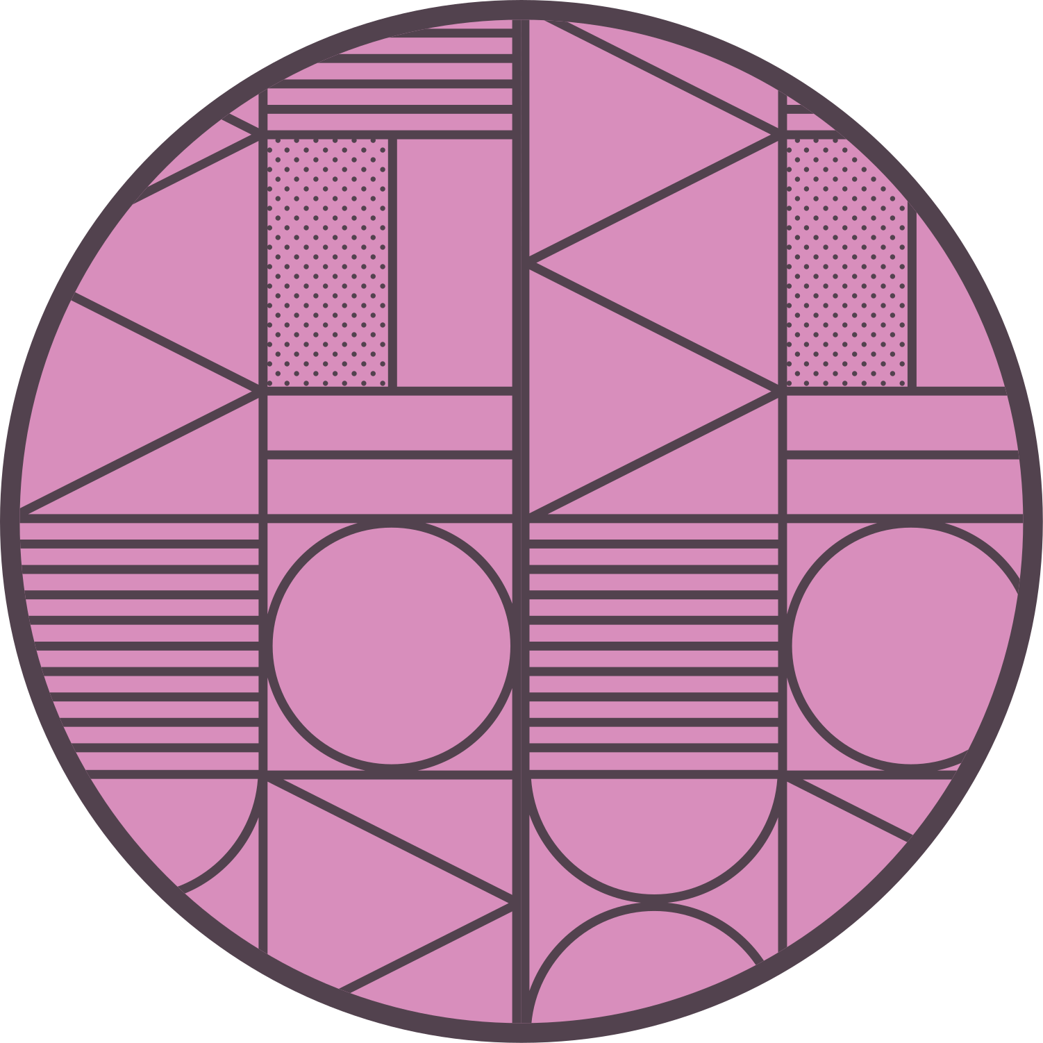 Pink and grey color block circular rug - TenStickers