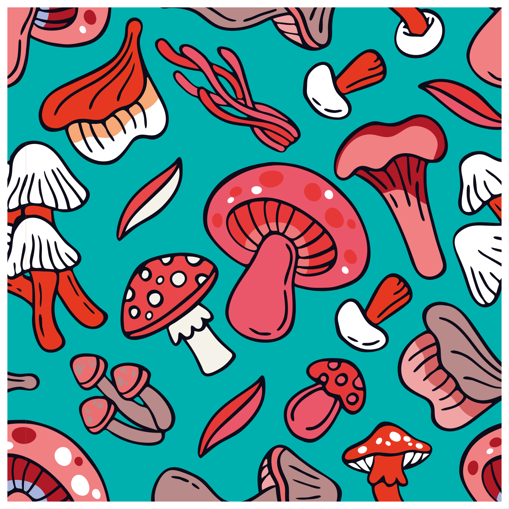 Lively Mushroom Print nature vinyl rug - TenStickers