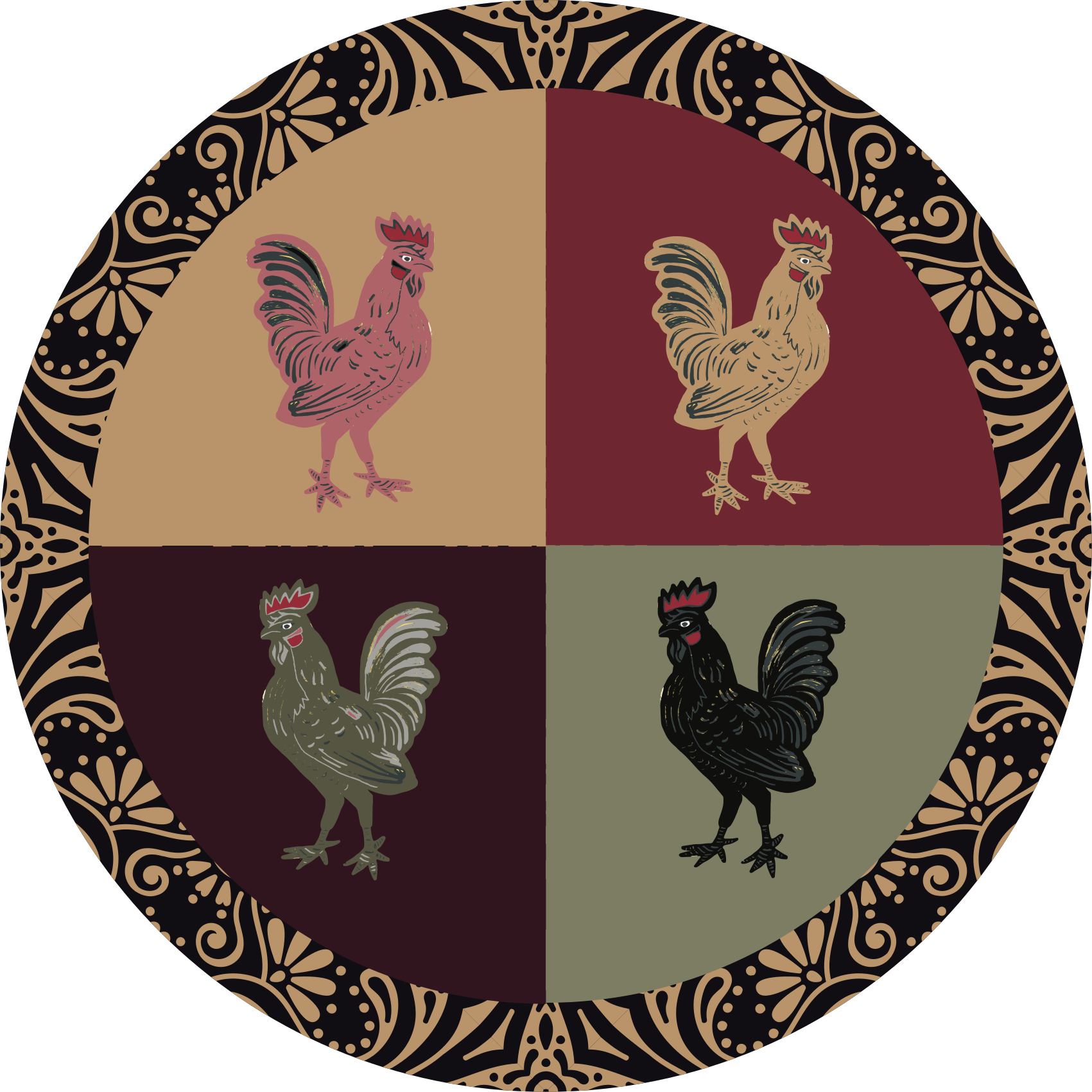 Charming chicken motif animal vinyl rug - TenStickers