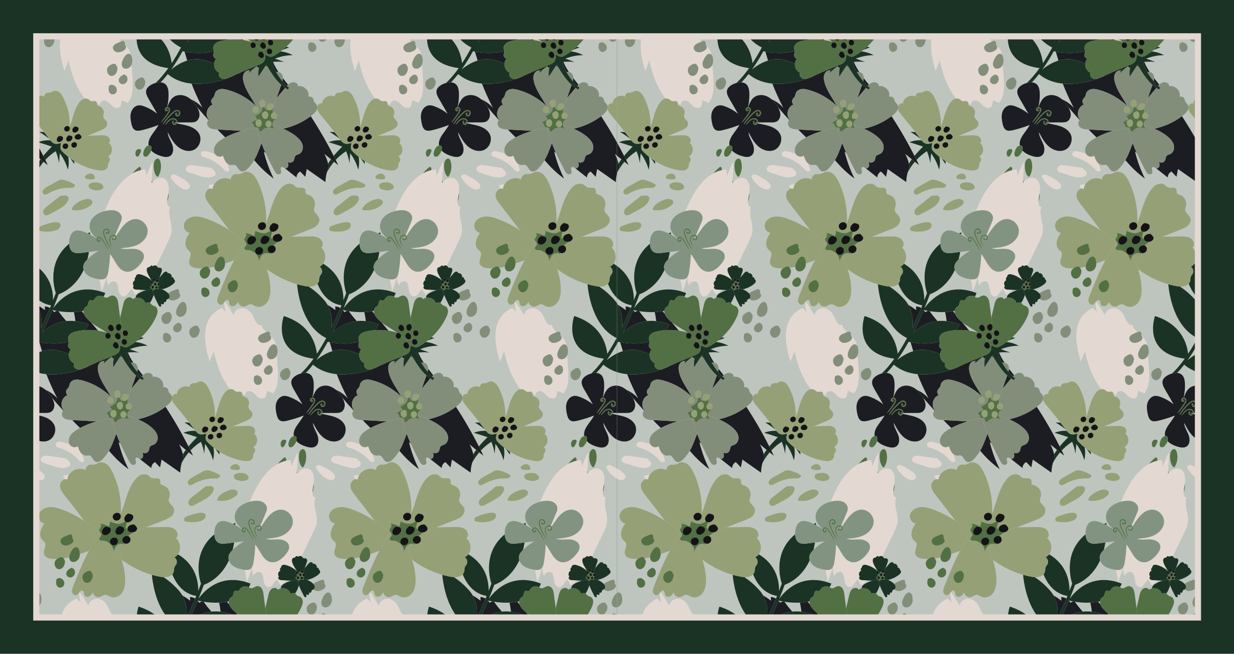 Green Floral Motif floral vinyl rug - TenStickers