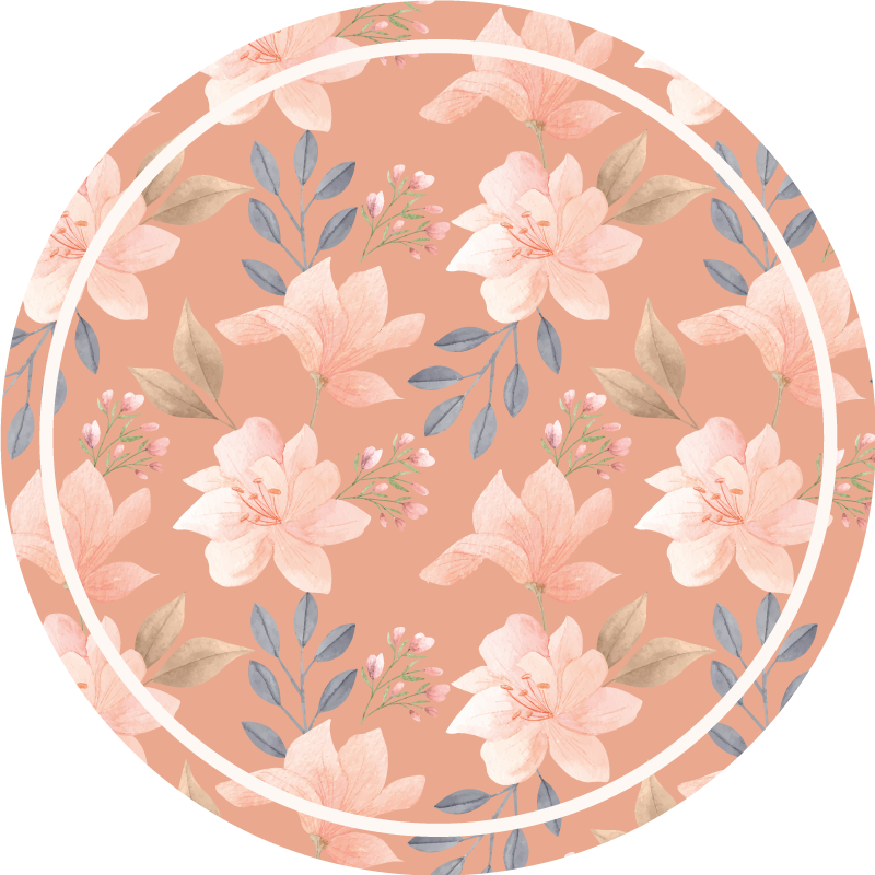 Peach Floral Motif floral vinyl rug - TenStickers