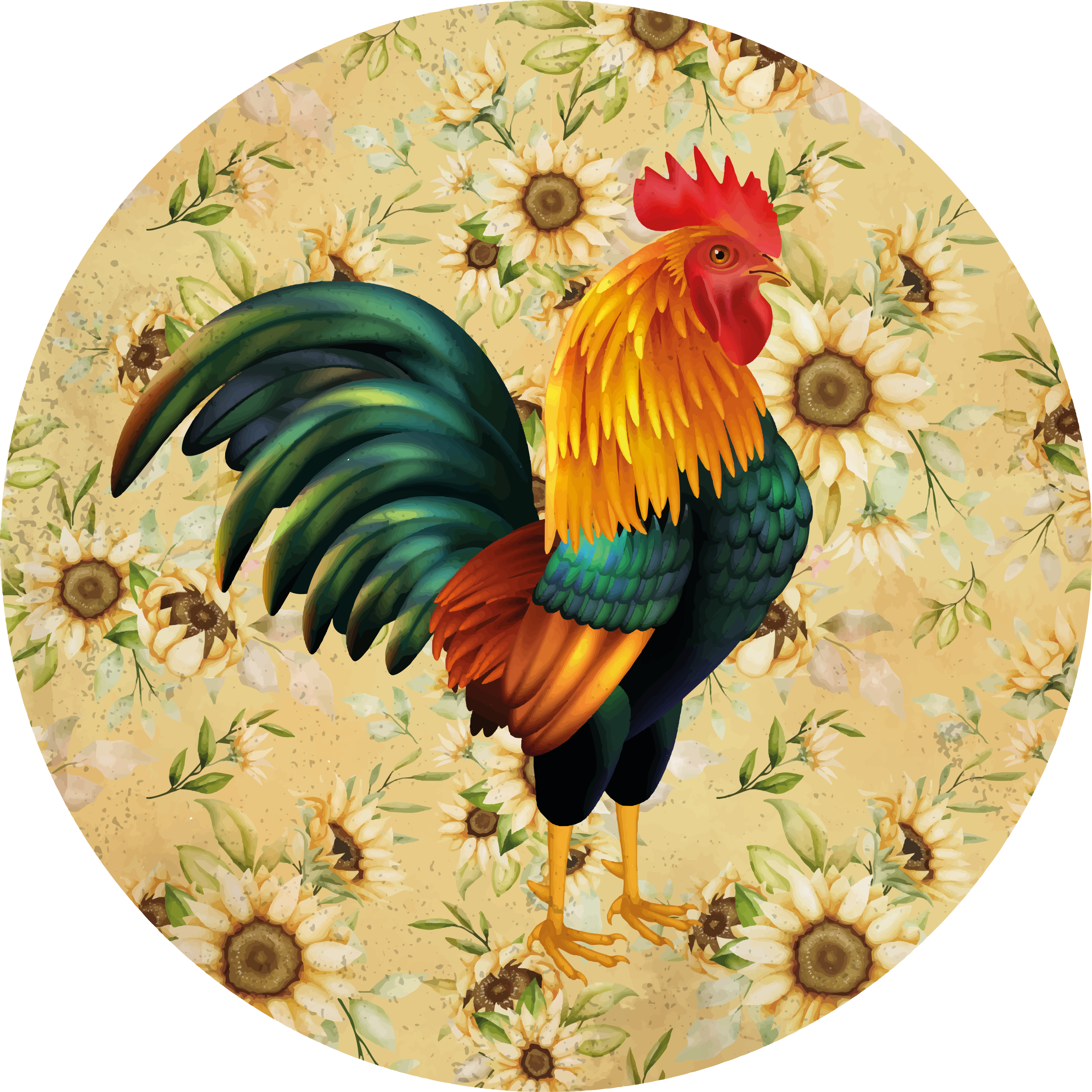 Rooster and flowers circular rug - TenStickers