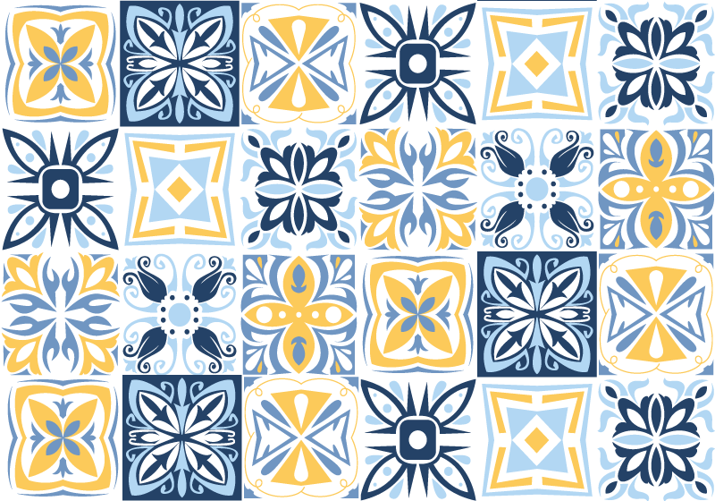 Blue Yellow Tiles mosaic vinyl rug - TenStickers