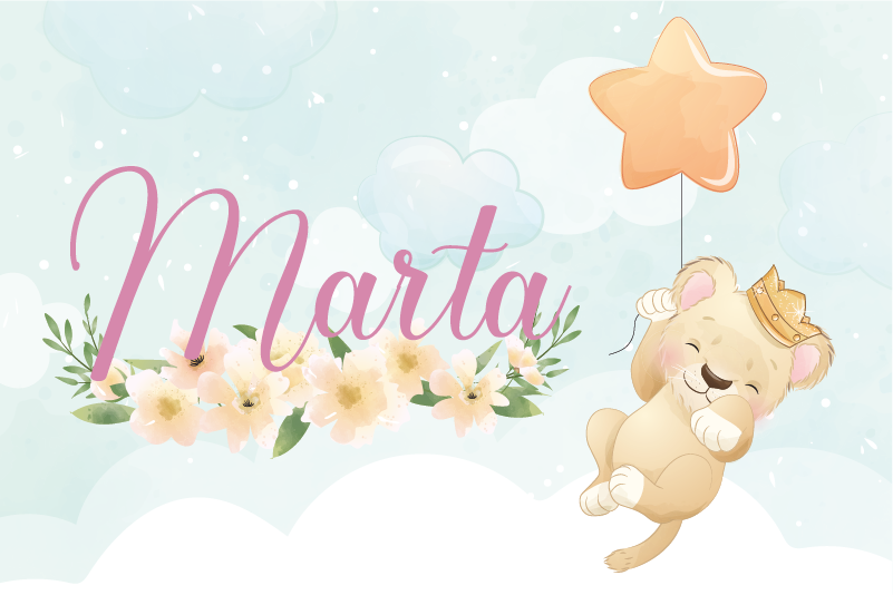 Lion with air balloon and name nursery vinyl rug - TenStickers