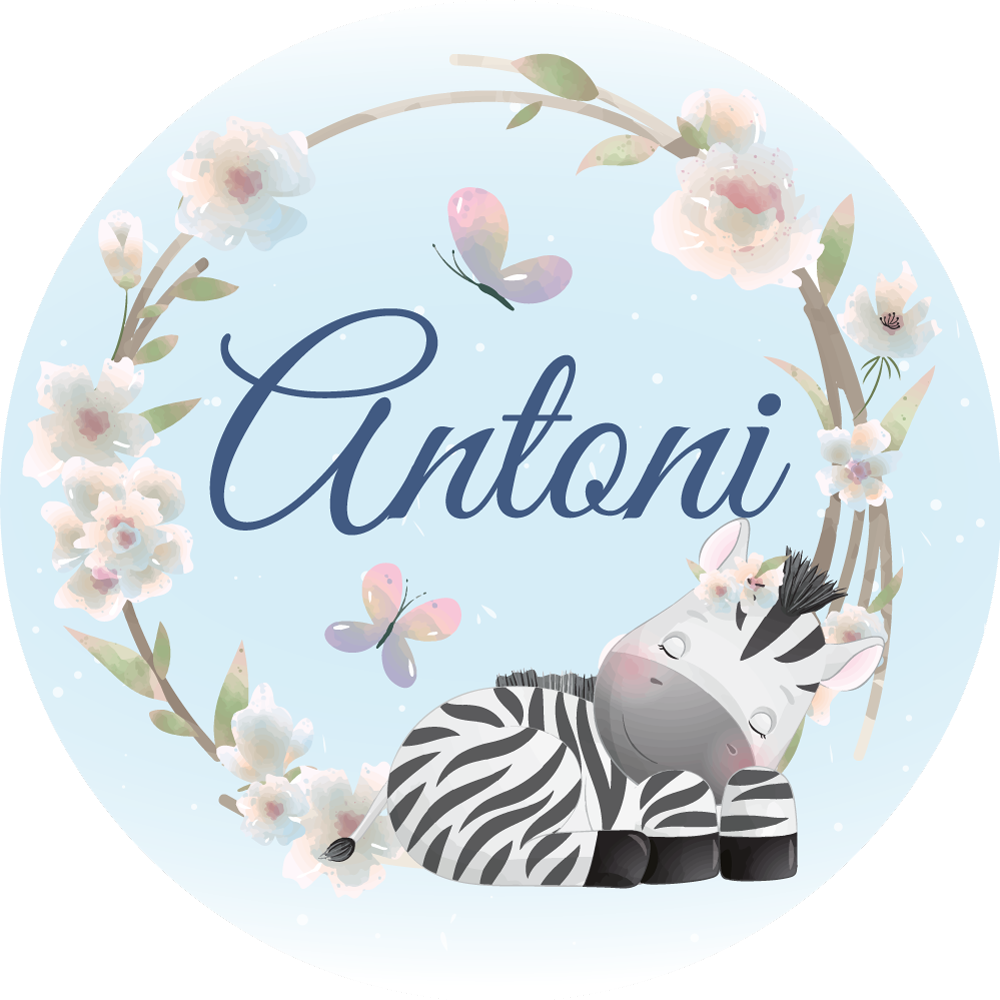 Baby zebra with name nursery vinyl rug - TenStickers