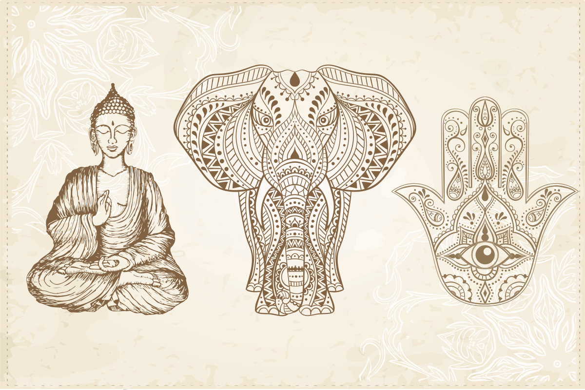 Buddha Elephant Hand mandala vinyl rug - TenStickers