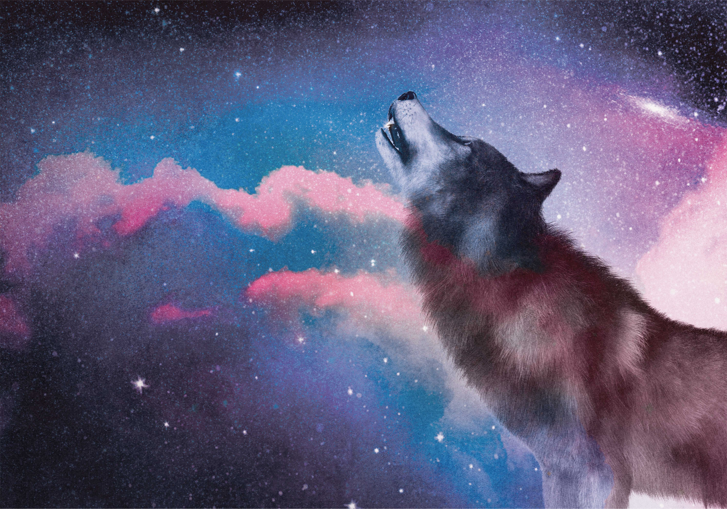 Cosmic wolf howl animal vinyl rug - TenStickers