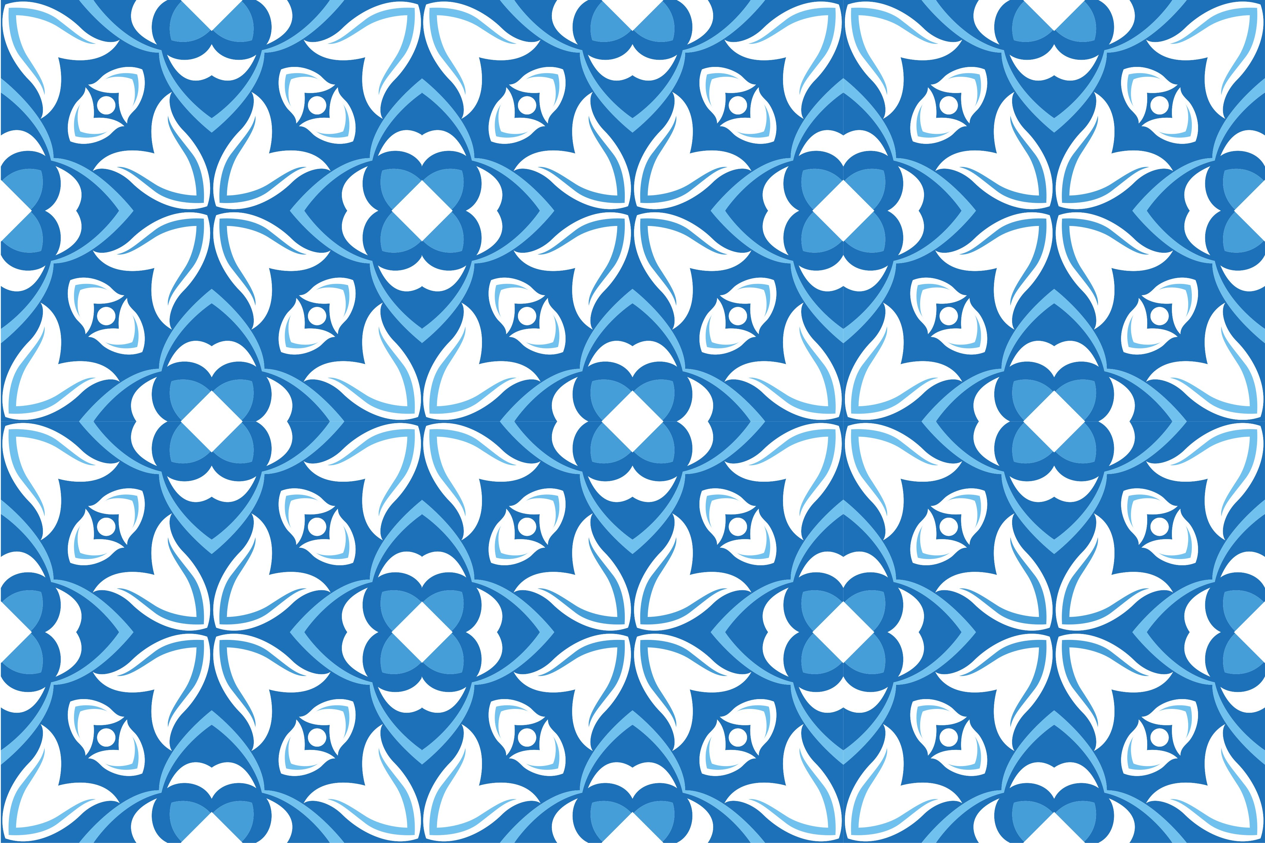 Azure Blossom Motif tile vinyl rug - TenStickers