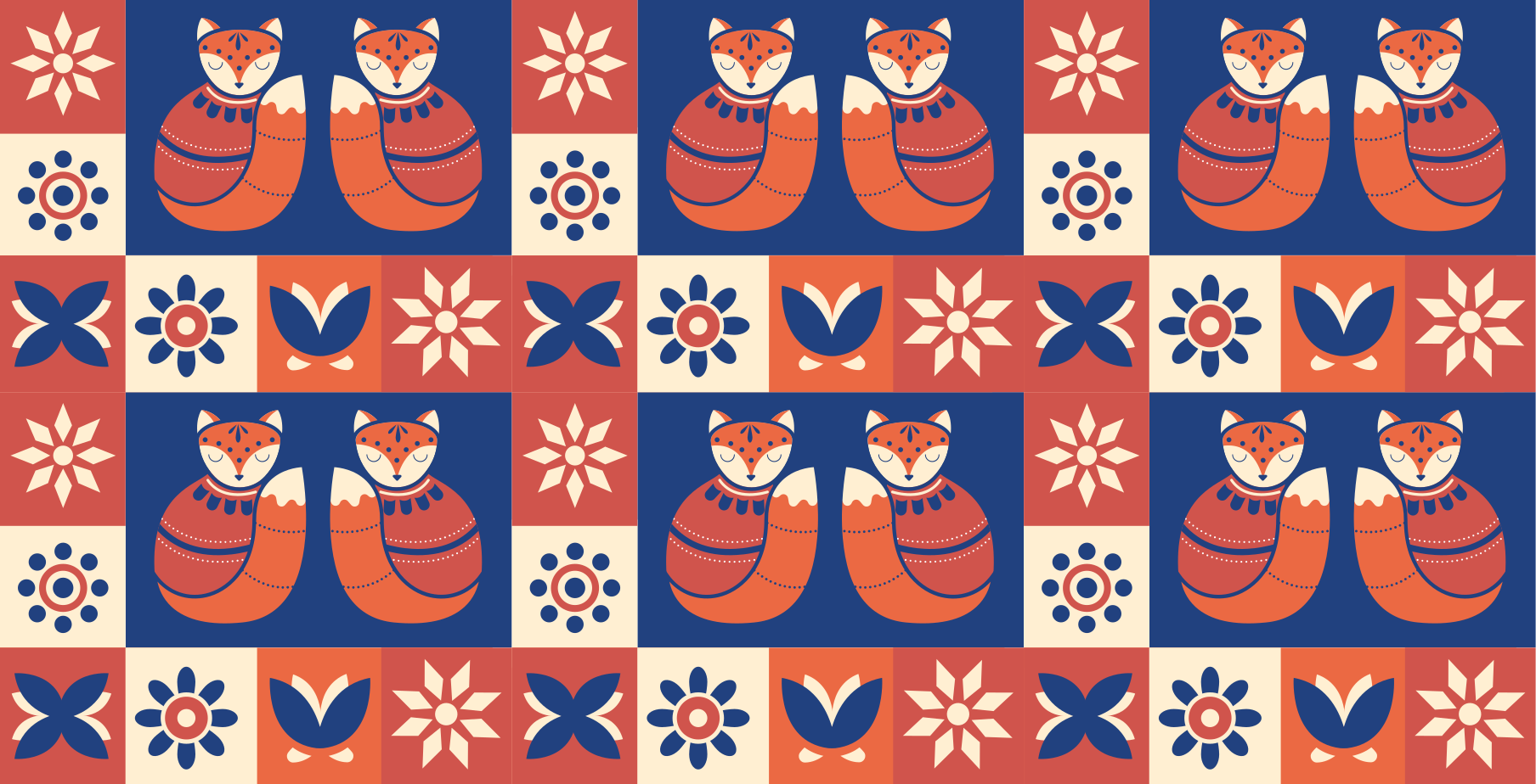 Colourful Fox Patterns kids vinyl rug - TenStickers