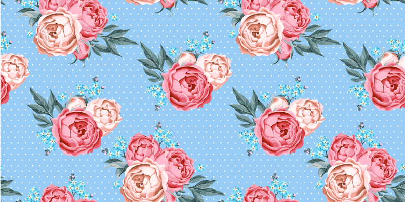 Floral Polka Dot Pattern blue rug - TenStickers