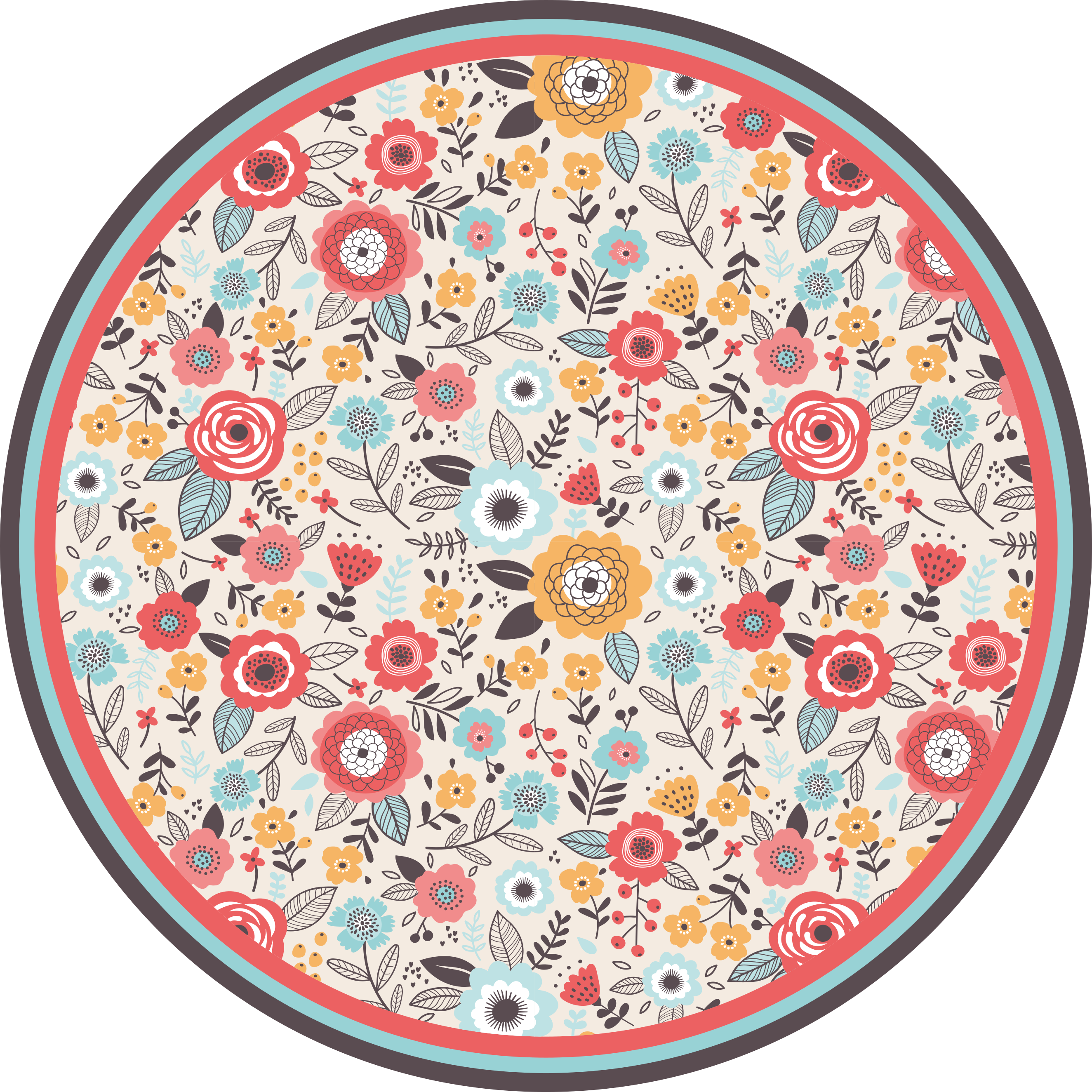 Floral Circular Design flower rug - TenStickers