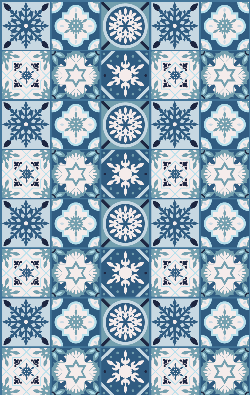 blue snowflake tiles Christmas rug - TenStickers