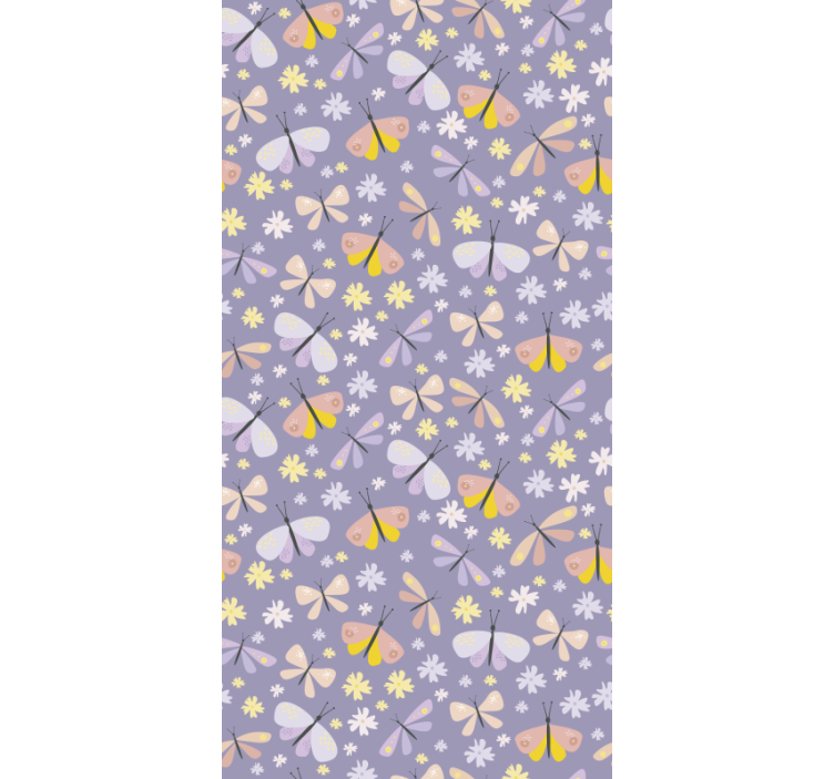 Butterflies wallpaper with elegant purple flowers - TenStickers